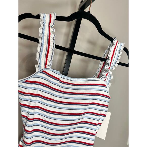 Heatherly Raina Striped Ruffle Strap Knit Bodysuit Multi Women's Size LP NWT - Picture 5 of 9